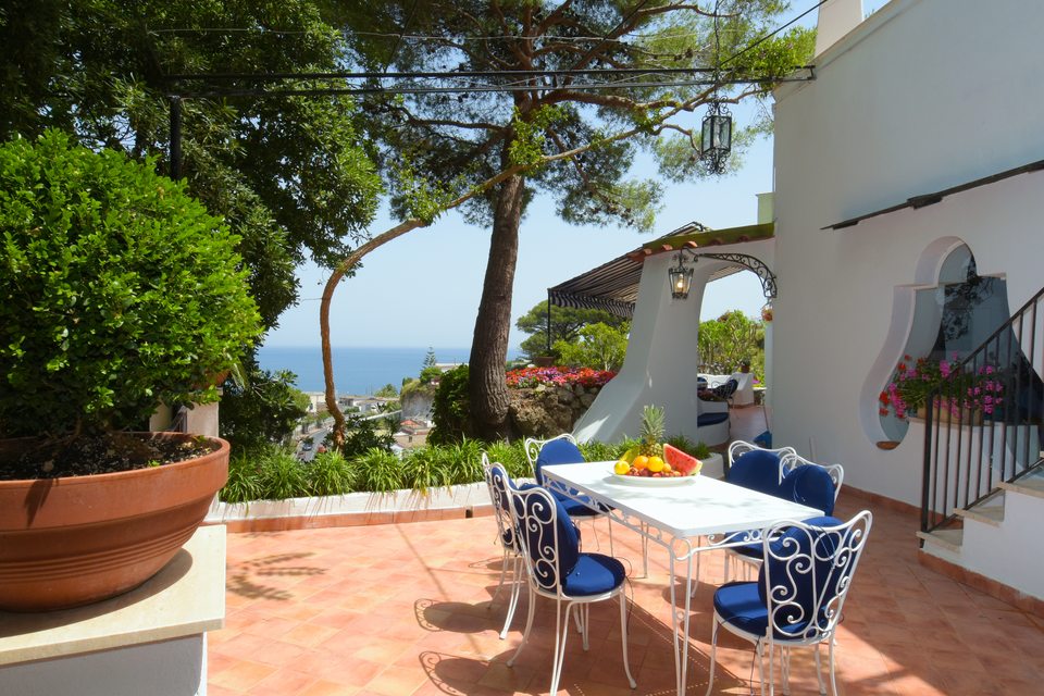 Terrazza nel giardino con tavolo da pranzo